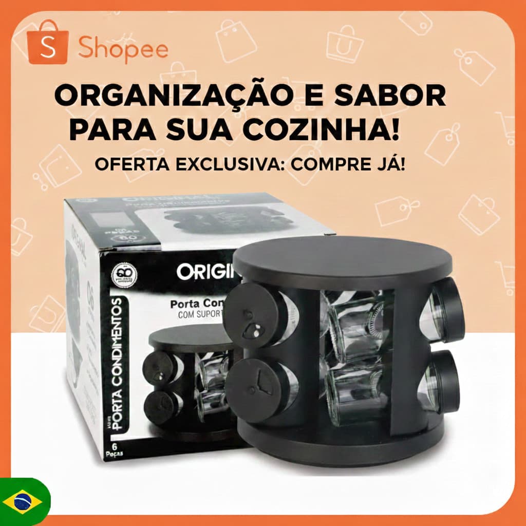 Porta Tempero Condimentos Giratório 360 Premium 6 Potes Vidro Reforçado Organizador Cozinha Luxo