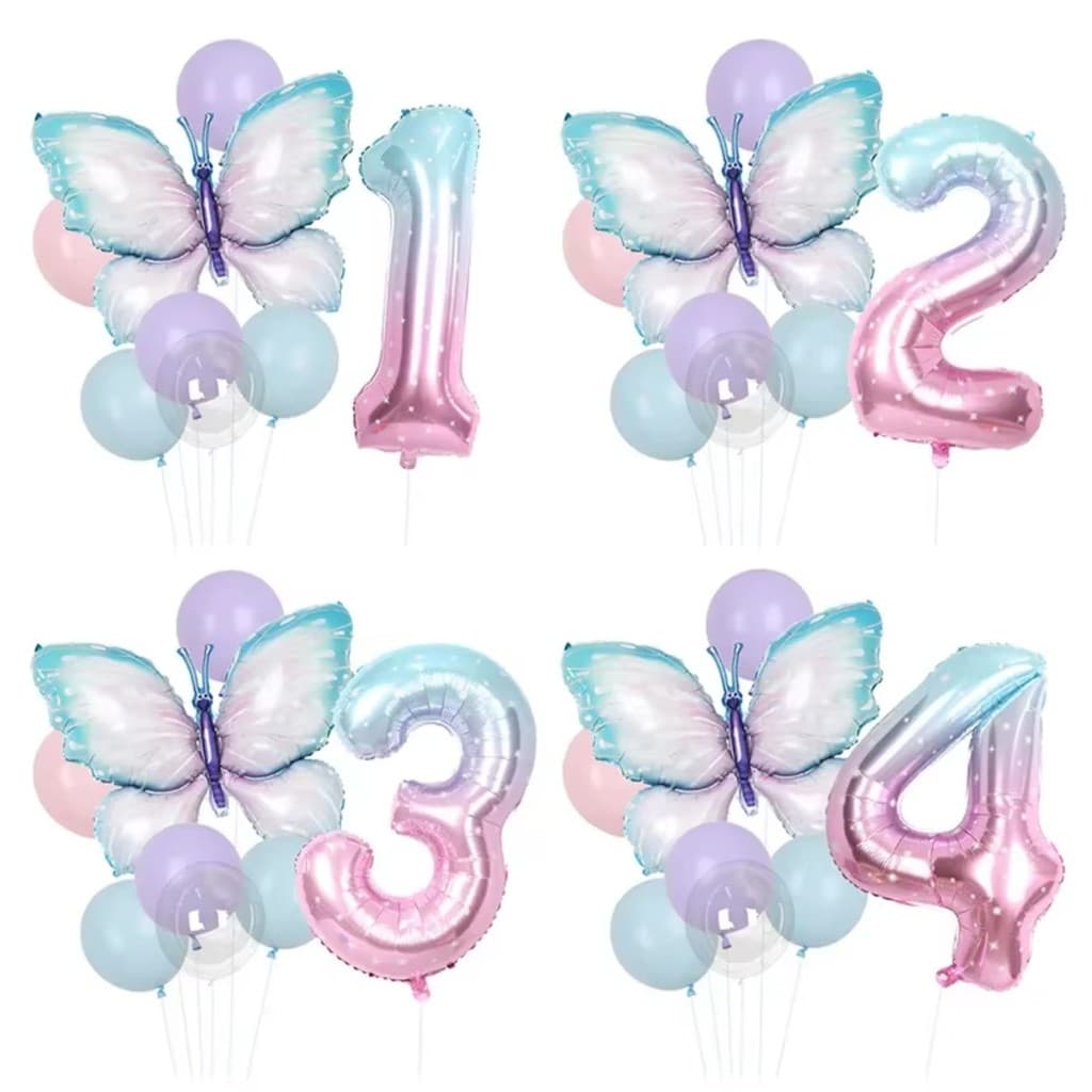 Balão Borboleta + Número Grande com 8 Balões Chá de Bebê Festa Encantada Decoração Jardim Encantado Aniversário