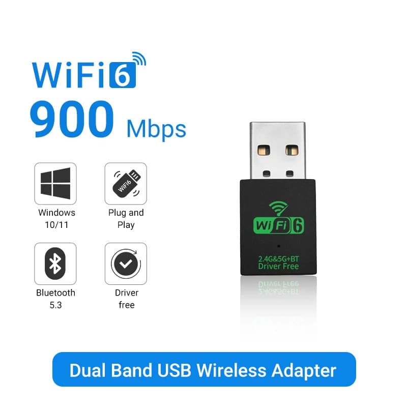 Mini Adaptador Wifi 6 AX900 + Bluetooth 5.3 USB PC Notebook