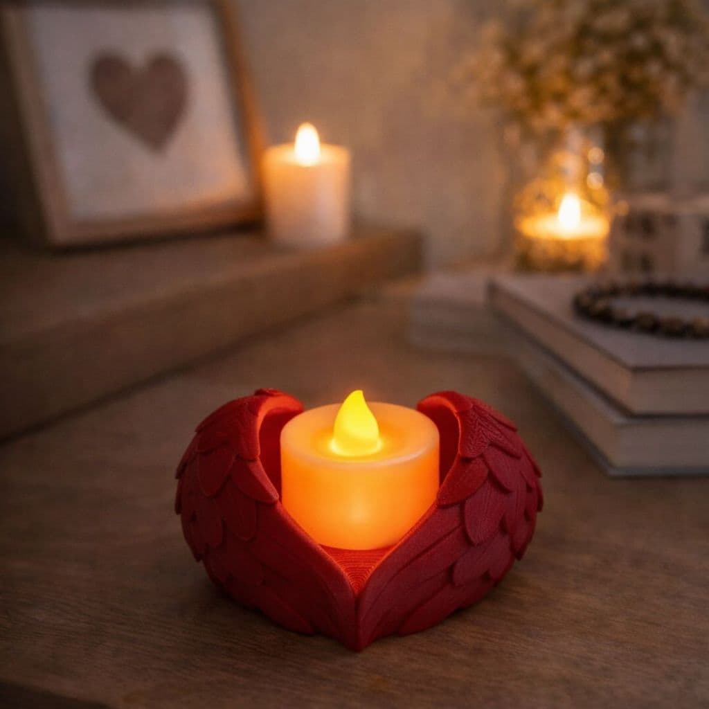 Coração Alado Decorativo com Vela LED