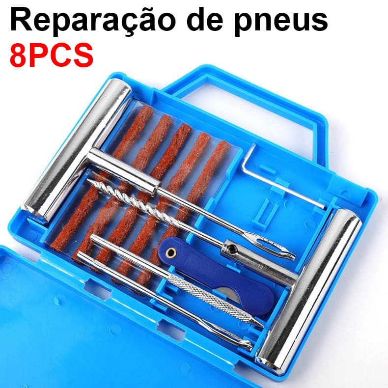 Kit Remendo Macarrão Reparo Conserto Furo Remendo Pneu Carro Moto Sem câmara Metal 12pçs + Maleta