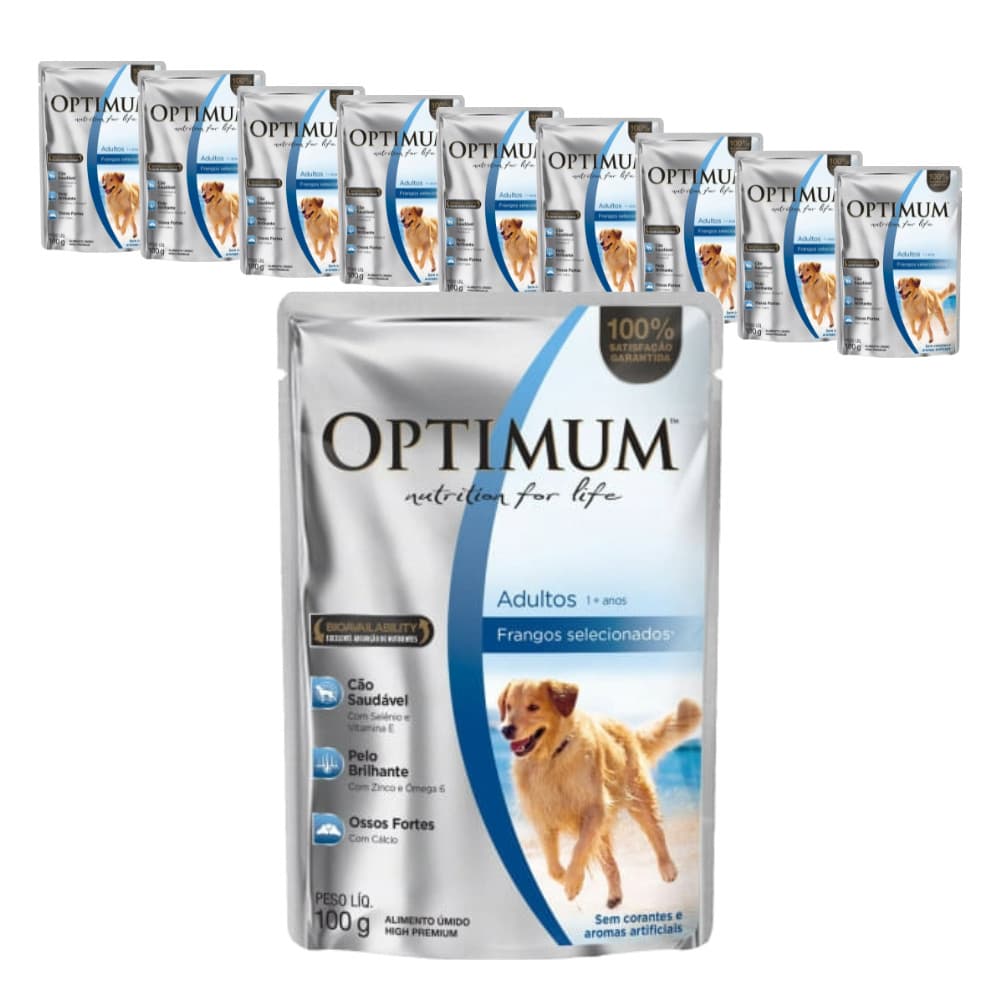 Ração Úmida Optimum Sachê para Cães Adultos sabor Frango - 85g - KIT 10 unids.