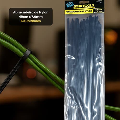 Abraçadeira De Nylon 40cm X 76mm Kit Com 50 Unidades Preto Prático Resistente