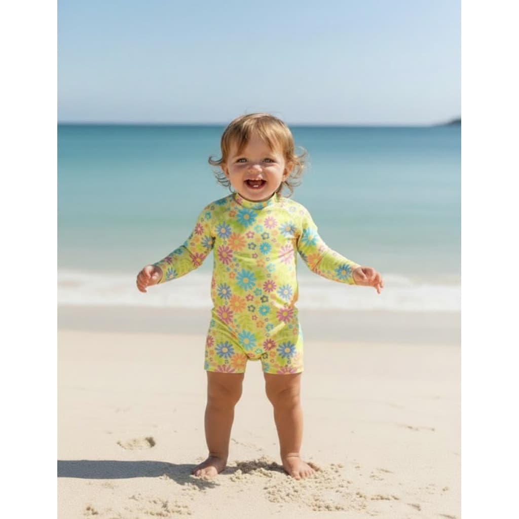 Macacão Bebê Menina Proteção Solar UV Manga Longa Moda Praia Piscina Verão