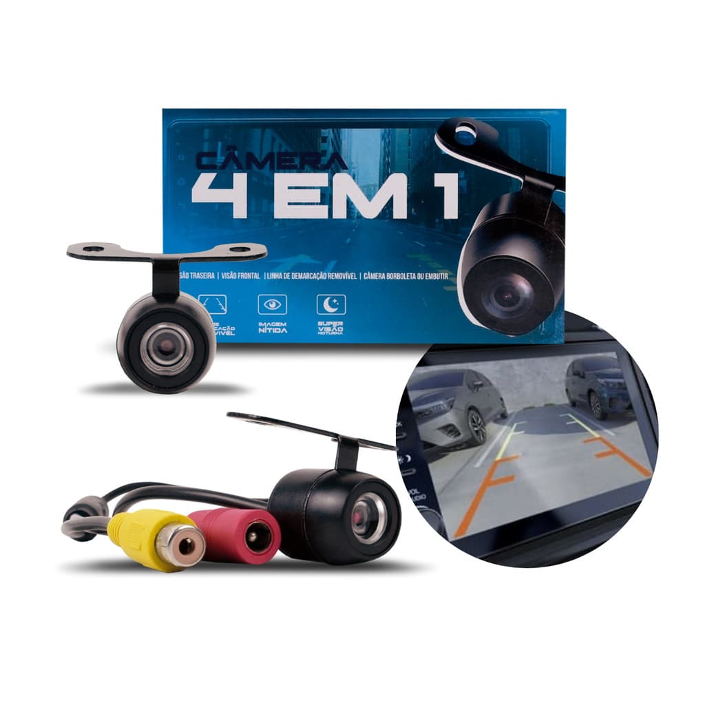 Câmera de Ré ou Frontal Borboleta 4 X 1 Compatibilidade Universal Ótima Visão Noturna Kit Completo