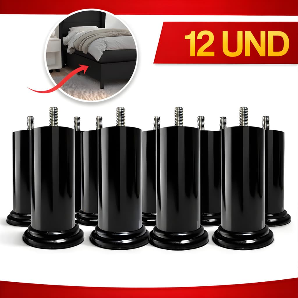 Pés para Cama Box 12cm Forte e Durável c/ Parafuso 1 a 12 Un Casal Queen Super Queen Base