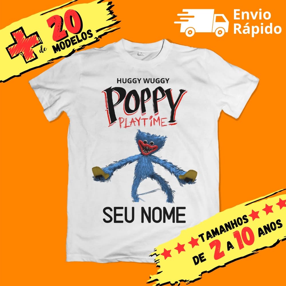 Camiseta Infantil Unissex Poppy Playtime Personalizada com Nome (opcional) Vários Personagens