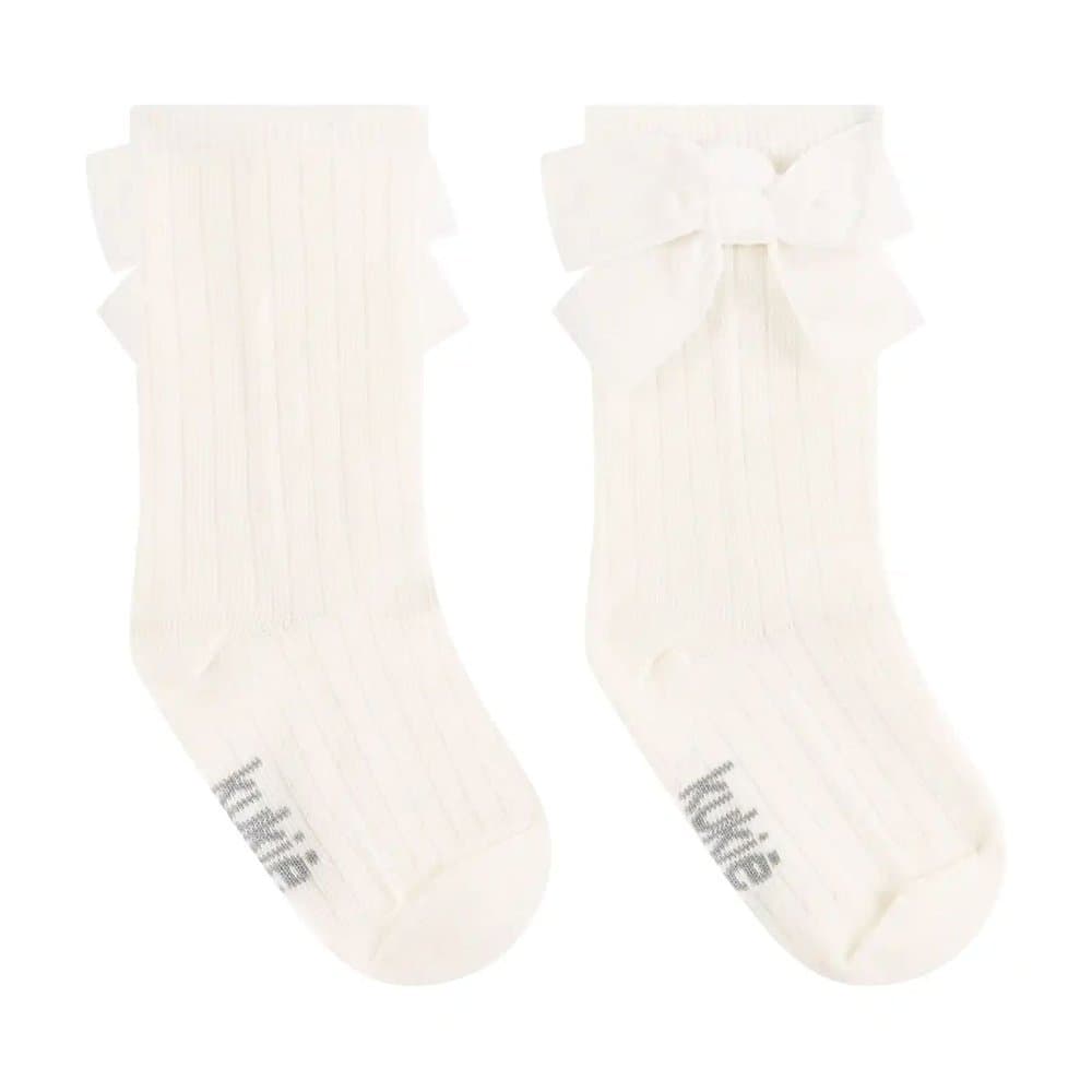 Meia 3/4 Infantil Menina com Laço Veludo Branco Kukiê