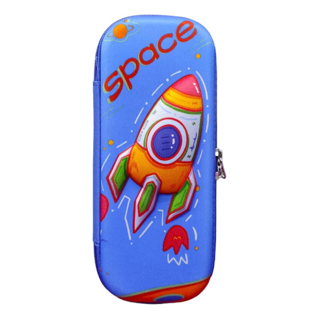 Estojo Escolar Infantil Uni Azul Foguete 3d Grande Pvc