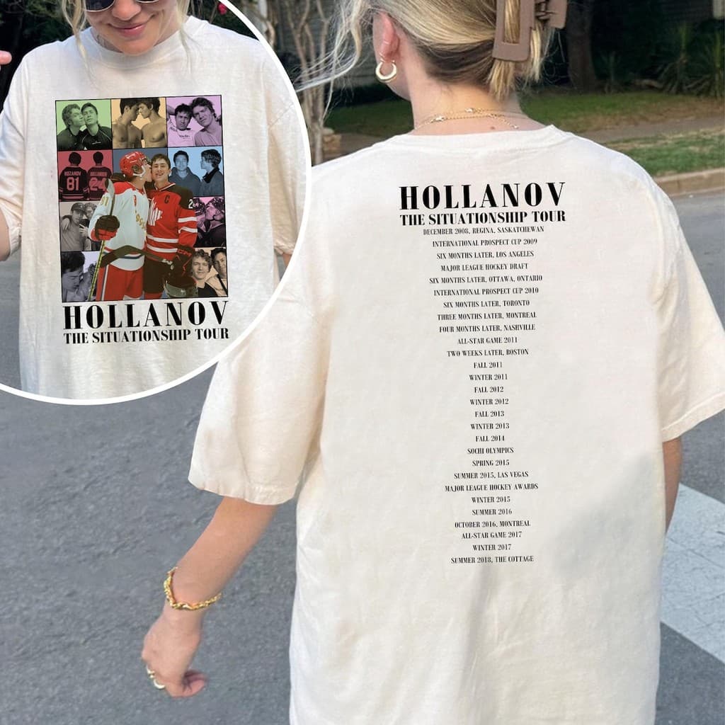 Oversized Camiseta Branca Unissex de Algodão, com Estampa "Hollanov The Situationship Tour" e Ícones de Hóque