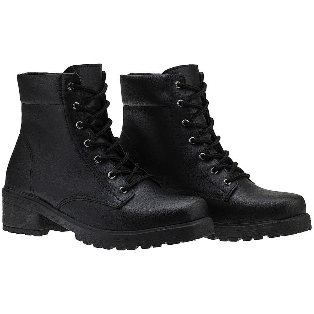Bota Coturno Preto Feminino Cano Médio Salto Médio Conforto Blogueira Tratorada 34 ao 43