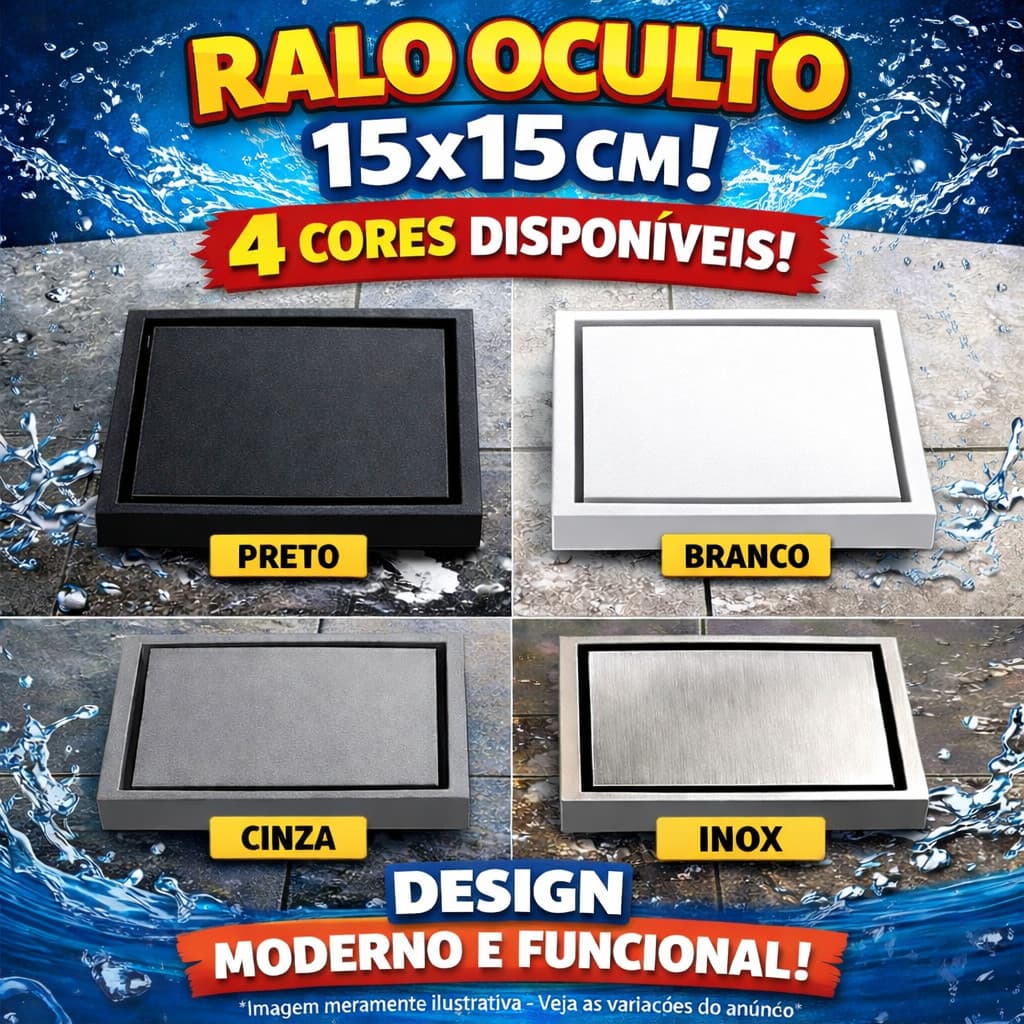 Ralo Oculto 15x15 Invisível Ingeligente em Plástico ou INOX Anti Odor Banheiro, Lavabo, Área Externa
