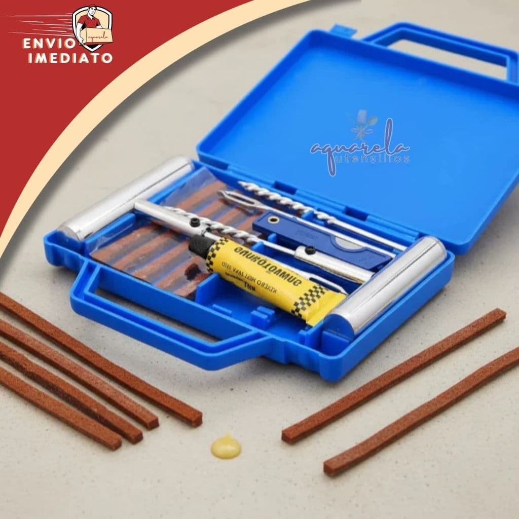 Kit Reparo Pneu Completo 12 Peças com Maleta Para Moto, Carros e Bicicleta Fácil de Usar
