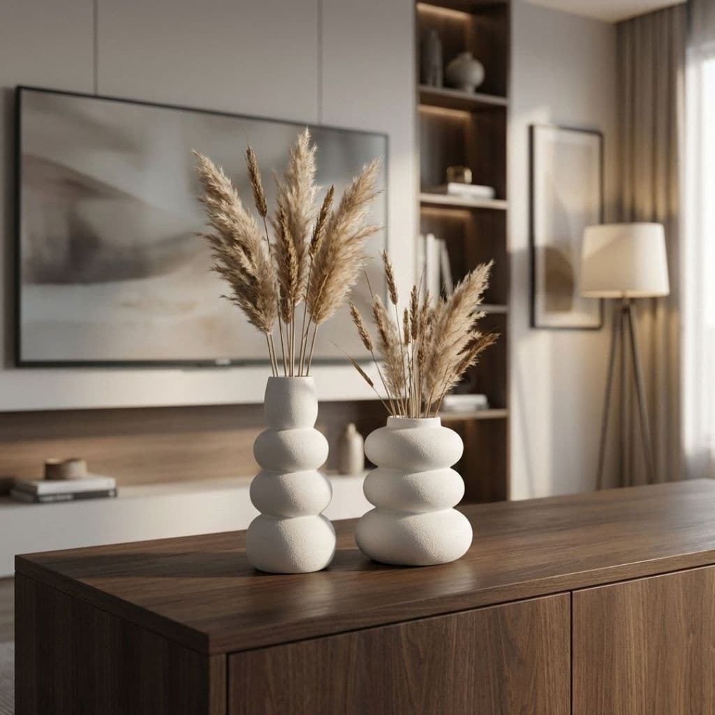 Kit Vaso Branco 2 Peças Decoração Sala Minimalista Firenze Flint