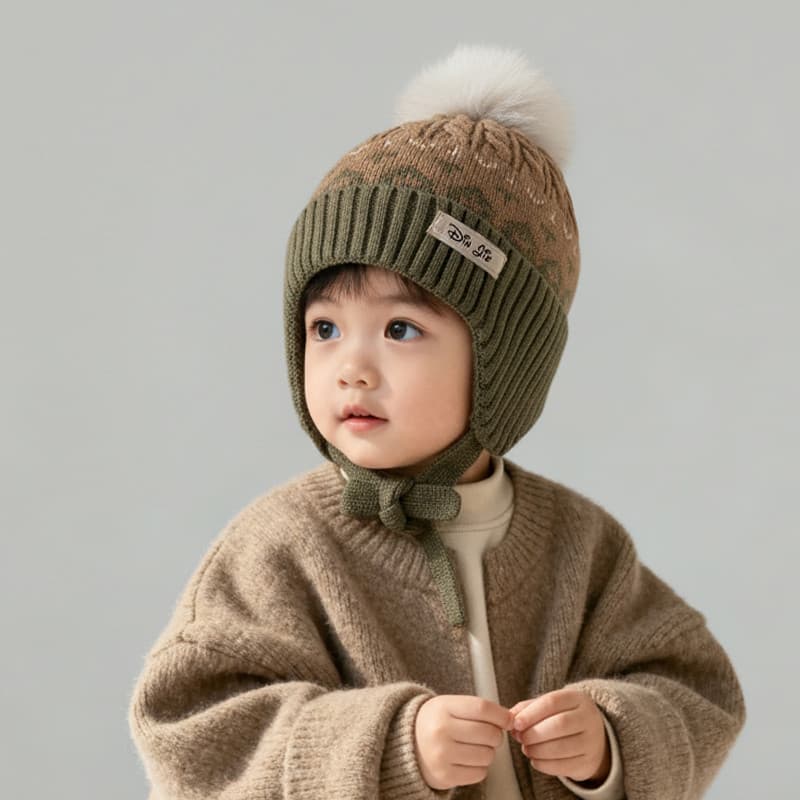 Crianças chapéu outono inverno bebê chapéu de lã proteção de orelha chapéu meninos meninas malha quente chapéu bola de p