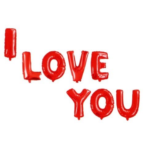 Kit Balão Metalizado Frase I Love You 40cm 8 Letras 3 Cores Vermelho Prateado Romântica Dia Namorados Noivos Casal