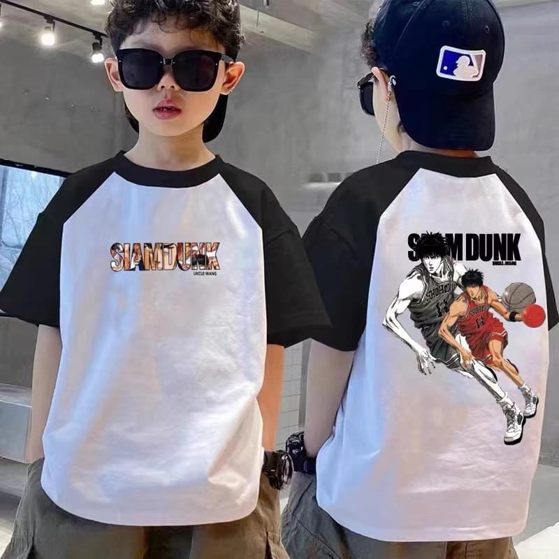 Meninos de manga curta Slam Dunk puro algodão camiseta verão 2025 novo estilo bonito moda médio grande crianças meia man
