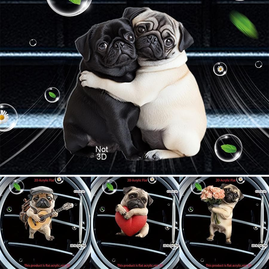 Adorável Difusor De Aroma De Ventilação De Ar De Carro Acrílico Pug Fofo B0d3