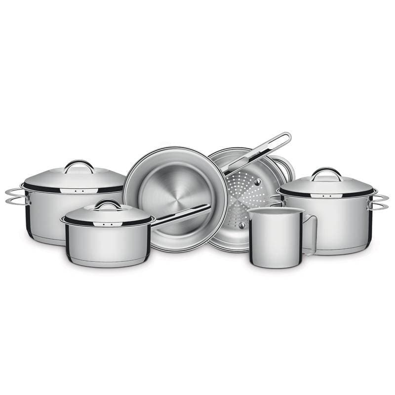 JOGO DE PANELAS SOLAR EM ACO INOX COM FUNDO TRIPLO E TAMPAS DE INOX 6 PECAS TRAMONTINA