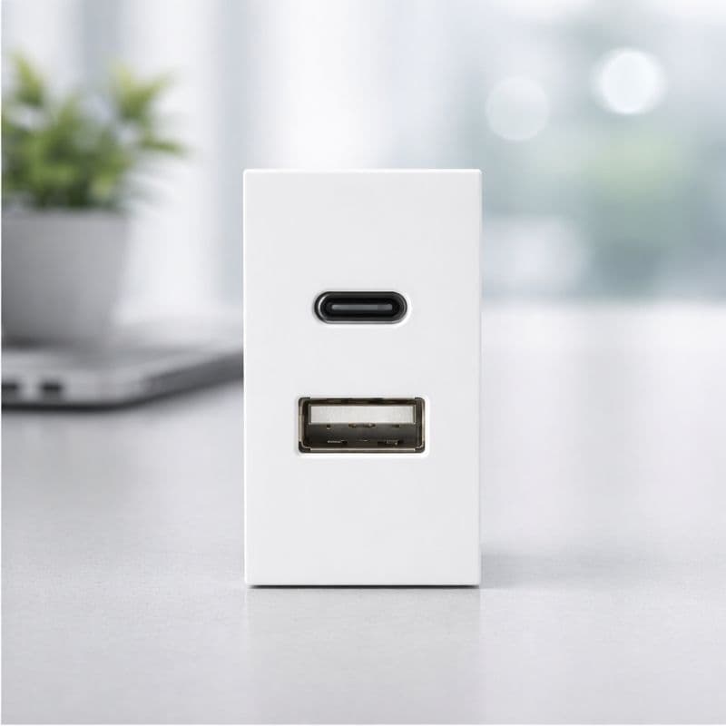 Módulo Carregador USB Duplo AAATOP | USB-A + USB-C | Turbo 2.4A Bivolt