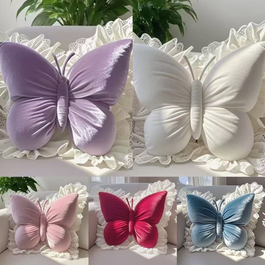 Travesseiro De Borboleta De Renda , Almofada Têxtil Para Casa Fofa , Decoração De Sofá De Brinquedo De Pelúcia Macio