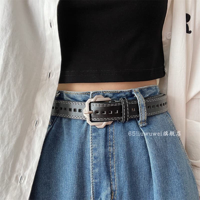 Sem perfuração novo estilo cinto calças masculinas cinto feminino All-Match Jeans cinto feminino jovens buraco completo