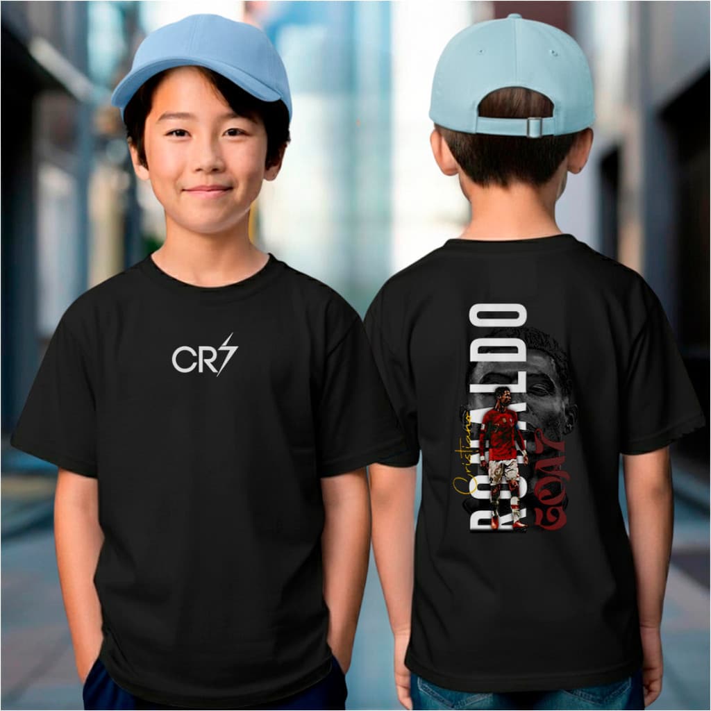 Camiseta Infantil CR7 Cristiano Ronaldo Goat Futebol premium