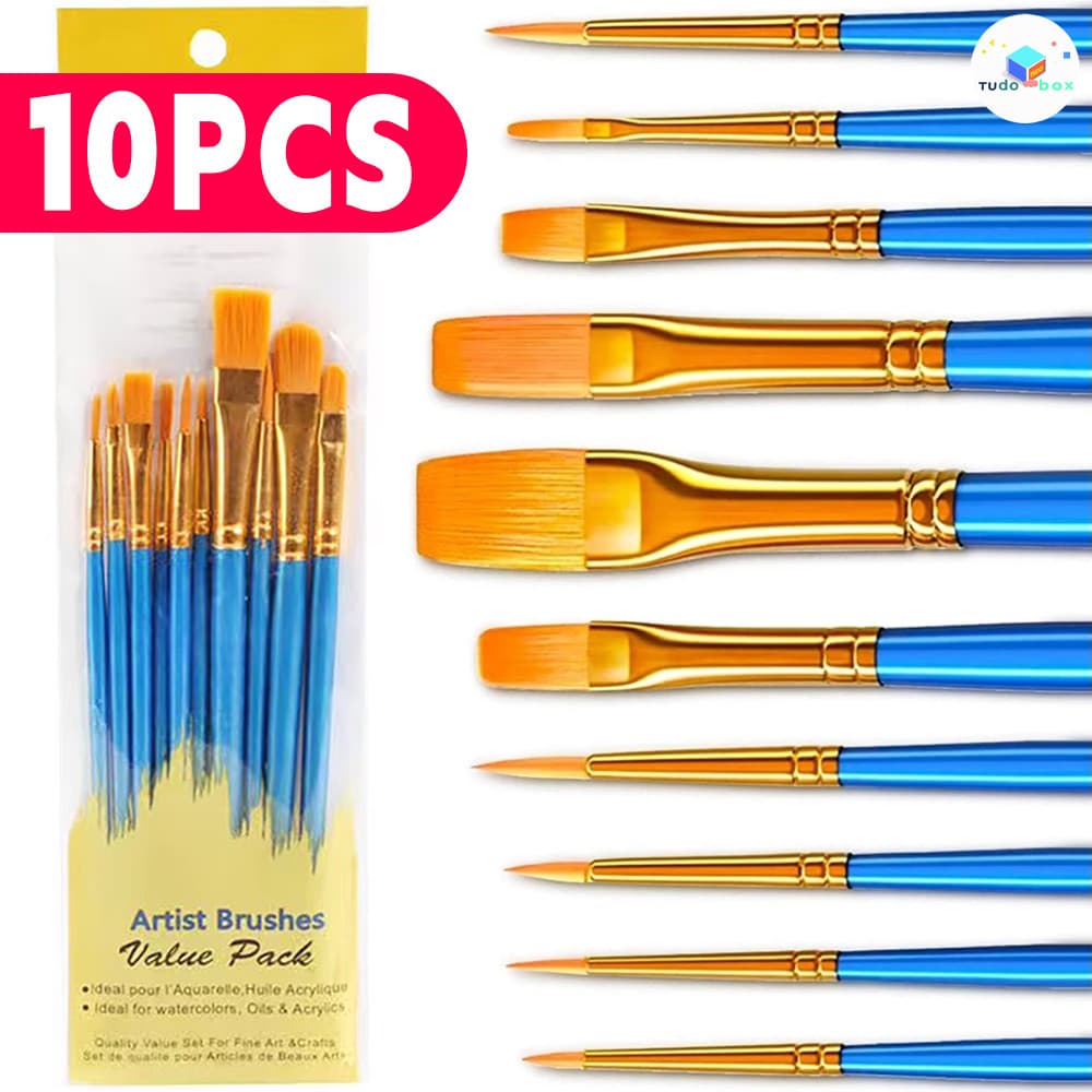 Kit Pincéis Profissionais Nylon - Para Aquarela, Óleo e Acrílico