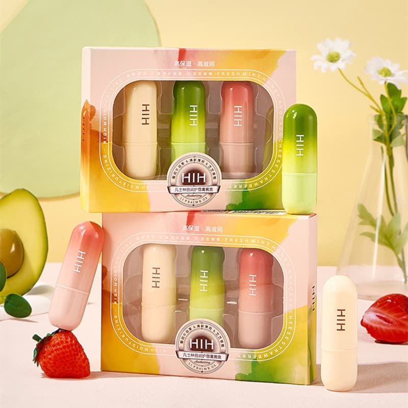 HIH conjunto de bálsamo labial hidratante duplo caixa hortelã abacate morango hidratante hidratante aromático reparação