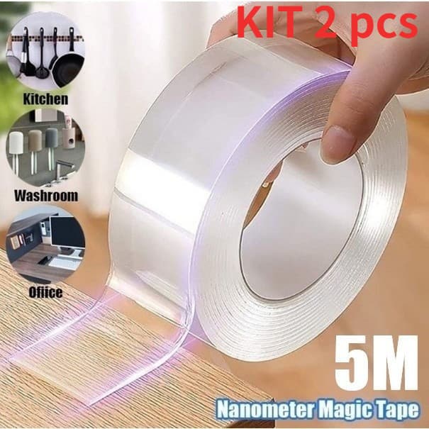 Kit 2 Fita Dupla Face Nano Gel Silicone Transparente Extra Forte Reutilizável