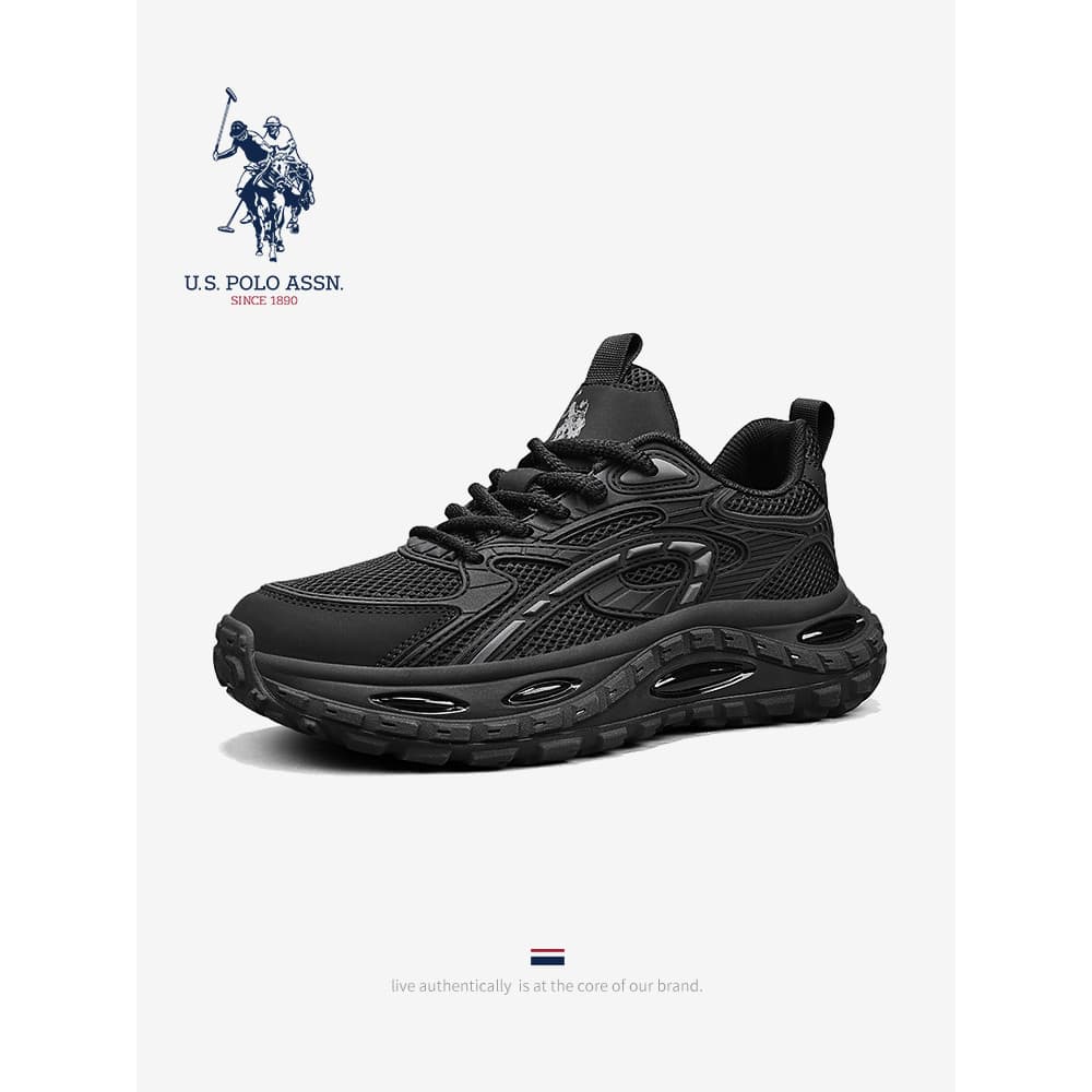 USPA americano Polo associação sapatos masculinos genuínos outono voando tecido respirável preto Samurai lazer esportes