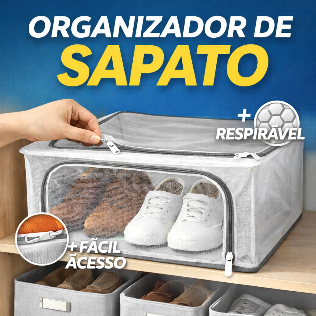 Caixa Organizadora para Sapatos com Tampa Transparente em PVC 40cm x30cm x15cm