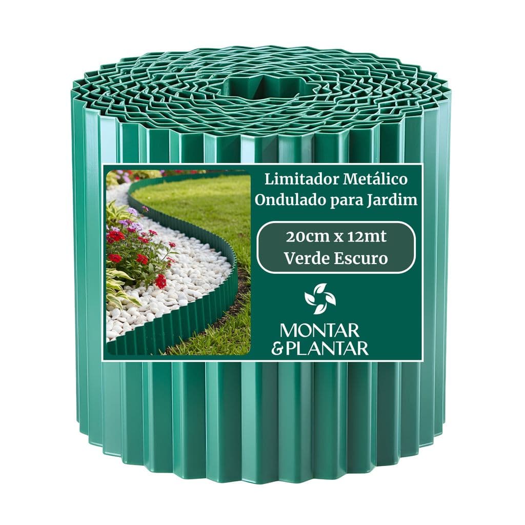 Limitador Metálico Ondulado para Jardim 20cm x 12mt Verde
