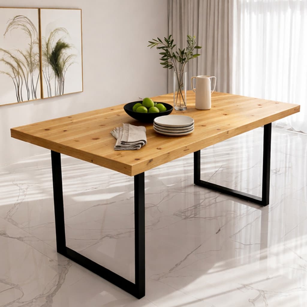 Mesa Industrial Jantar Escrivaninha Tampo em Madeira Maciça E Aço 115x60x78 cm