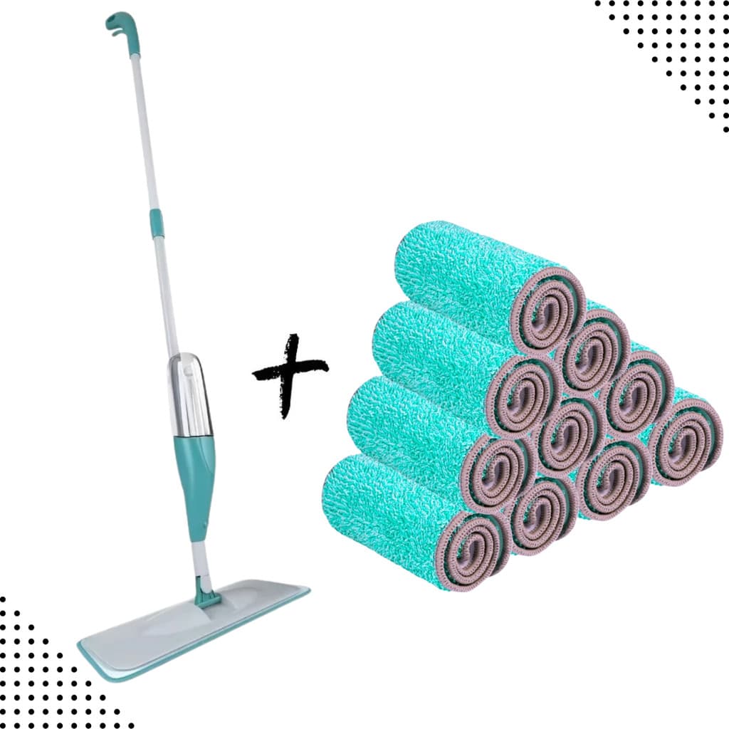 Kit Mop Spray 3 em 1 com Reservatório 400ml + Refil Extra Esfregão Microfibra Limpeza de Piso Lava e Seca