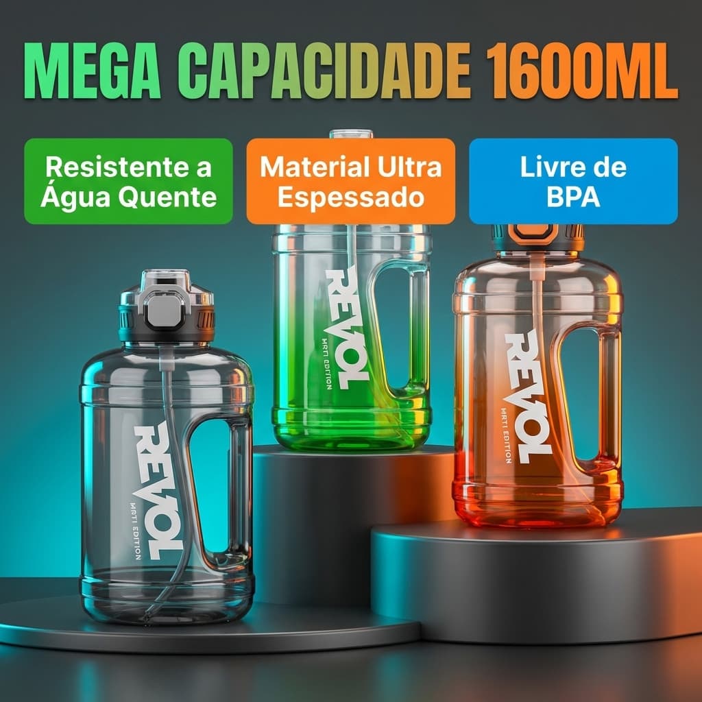 Garrafa de água de grande capacidade, garrafa de água esportiva, 1600ml, adequada para todas as estações do ano.