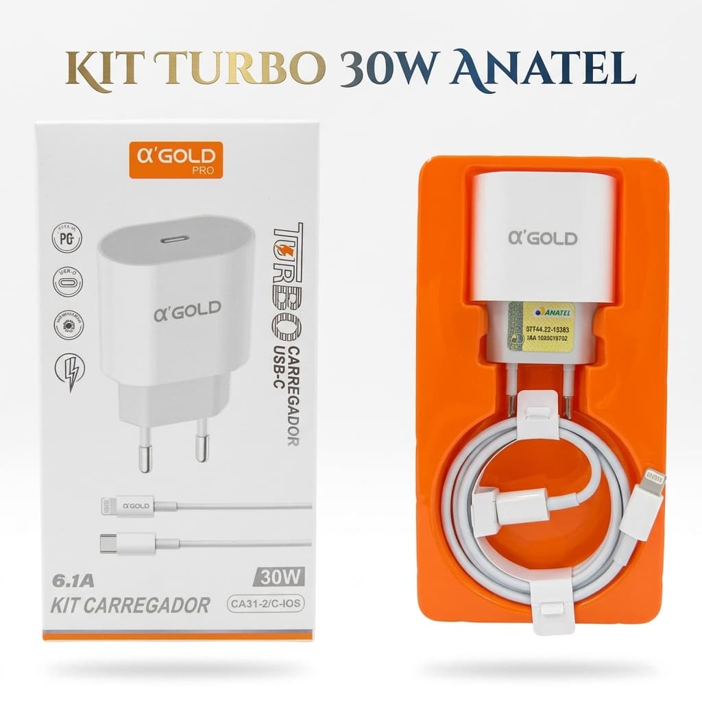 Carregador Turbo PD 30W A’Gold Original com Anatel – Entrada Tipo-C | Modelo CA31
