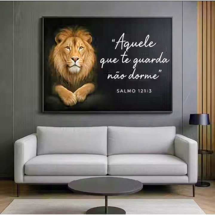 Quadro Decorativo Leão De Judá Aquele Que Te Guarda Não Dorme Mosaico Sala Quarto Escritório 110x80cm