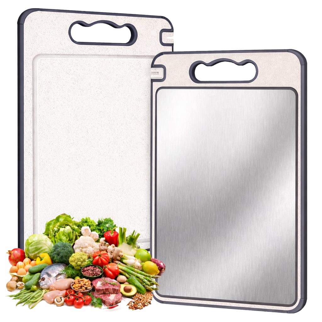 Tábua De Corte Dupla Face 304 De Aço Inoxidável Antimofo E Antibacteriano Utensílio De Cozinha
