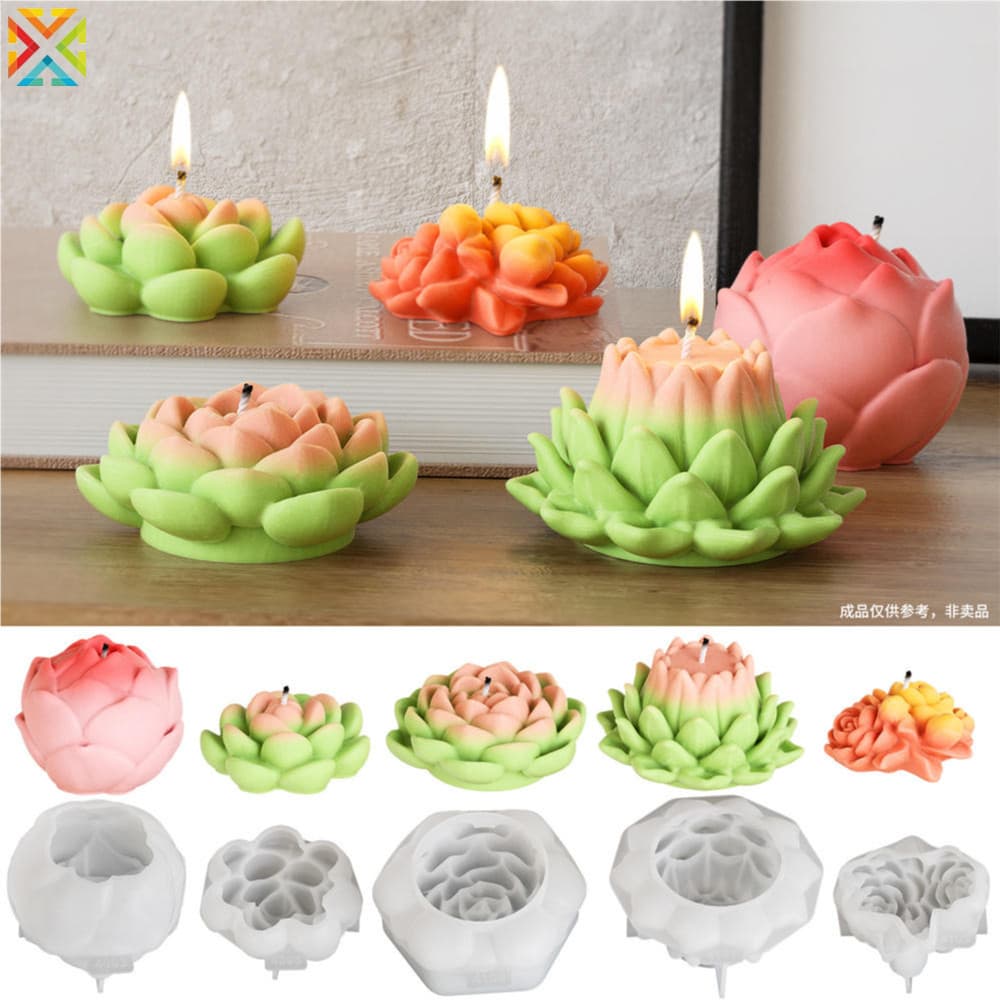 Molde De Silicone Em Forma De Lótus 3D , Para Bolo , Chocolate , Flor , Peônia , Vela , Moldes De Resina , Decoração De