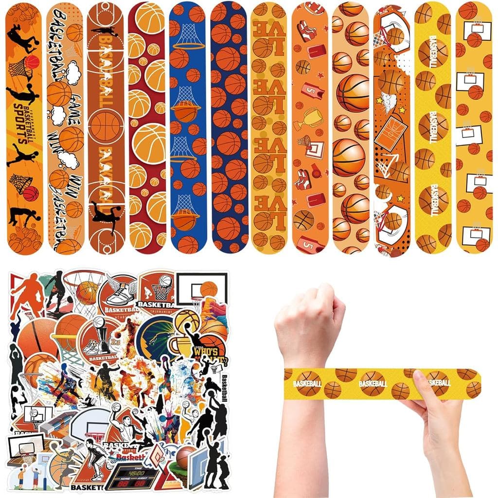 Lembrancinhas para Festa com Tema de Basquete: 24 Pulseiras de Estalo com Tema de Bola, 50 Adesivos com Tema Esportivo,
