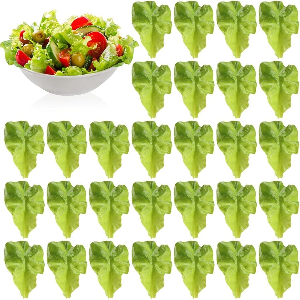 Giegxin 30 Peças de Alfaces Falsas Verdes, Folhas de Alface Artificiais, Modelo de Vegetais Falsos em PVC, Comida Realis