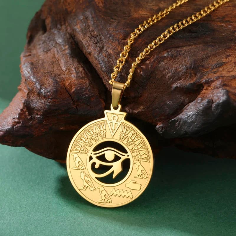 Colar Ankh Dreamtimes, Pingente Egípcio de Aço Inoxidável, Colar Olho de Hórus, Joia Escaravelho, Presente para Homens