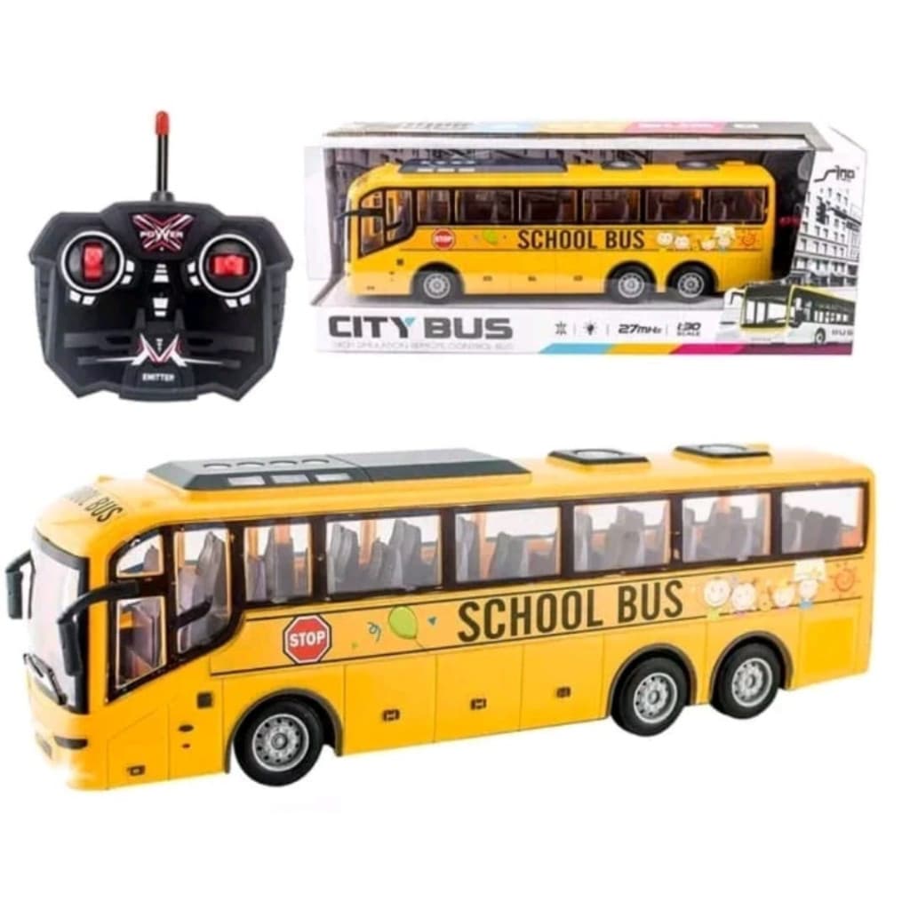 Ônibus Escolar Com Luz 4CH Carrinho Com Controle Remoto Bateria Recarregável
