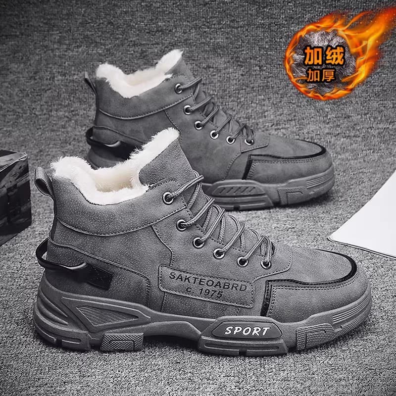 Sapatos masculinos de cano alto novo estilo forro de lã de inverno engrossado quente grande sapatos de algodão masculino