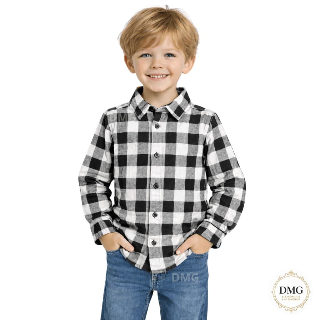 Camisa Xadrez Infantil Juvenil Manga Longa