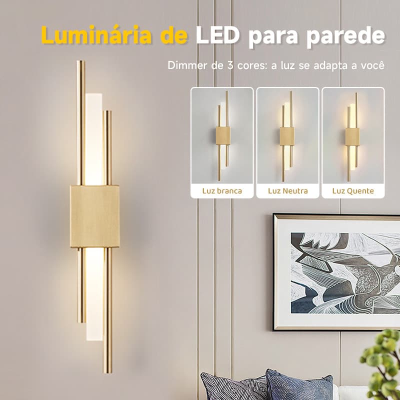 Luminária De Parede Linear Moderna，Arandelas Led Dourado，3 Cores em 1，Arandela de Parede Linear，led parede decoração