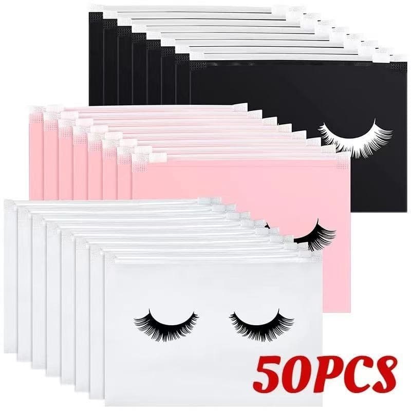 50 Pçs Sacos Organizadores De Cílios Com Zíper Adorável Para Maquiagem E Acessórios