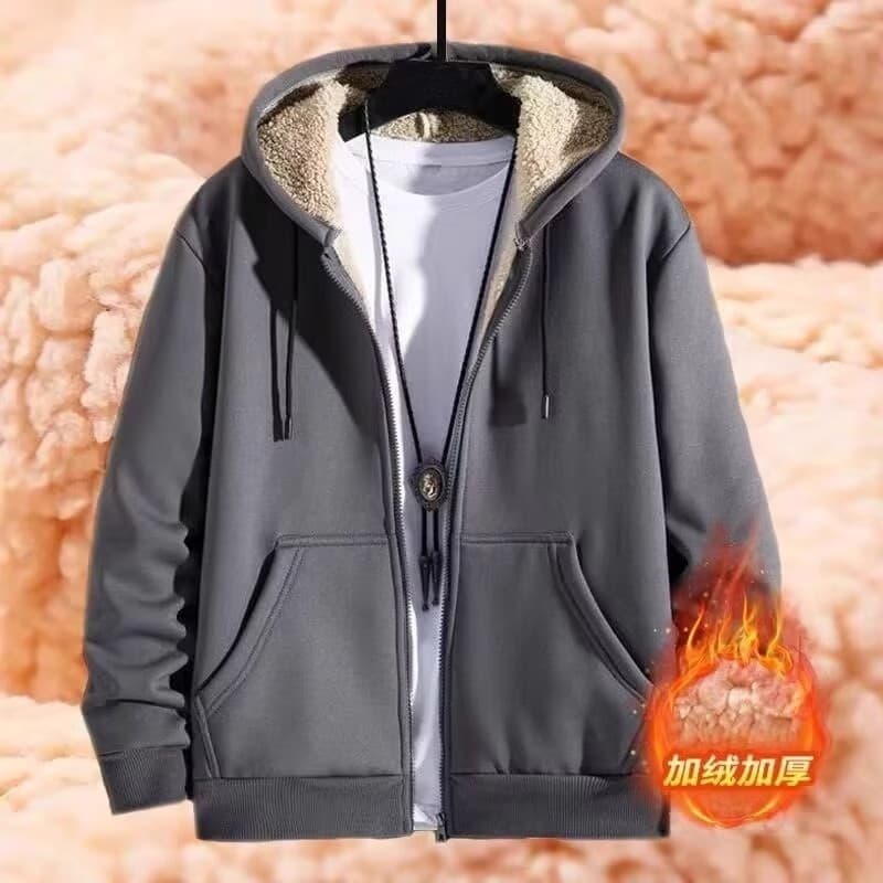 Cordeiro velo forro moletom masculino outono inverno 2025 novo estilo jovens estudantes inverno engrossado com capuz Car