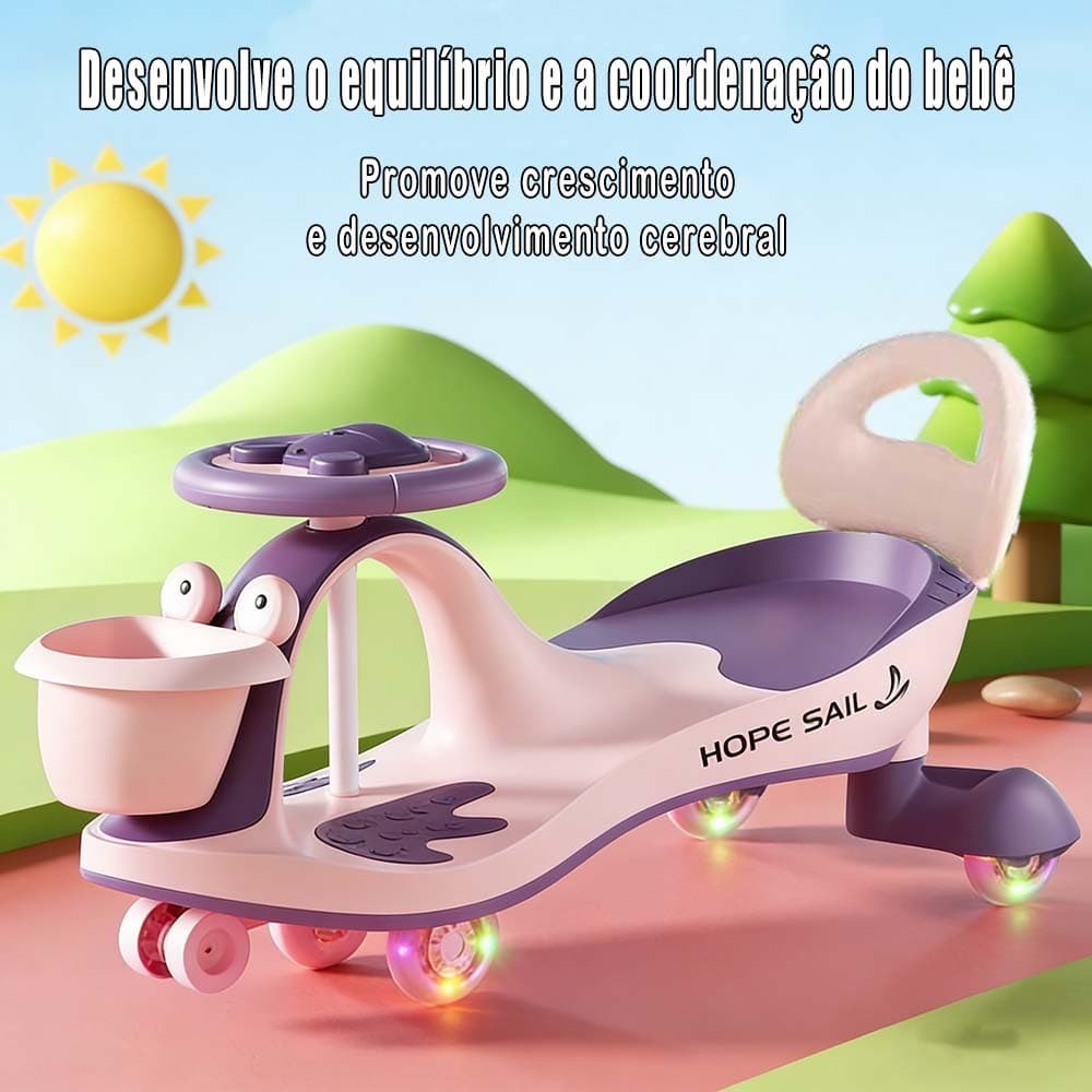 Carrinho Rolimã Infantil com Rodas LED e Volante 360° – Anti-Volta e Resistente